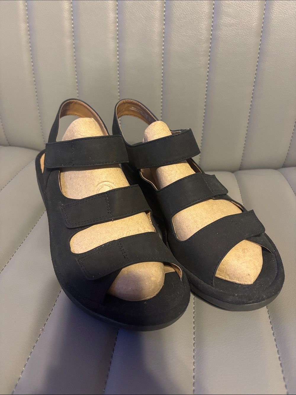 Clarks Black Women's Triple-Strap Velcro Sandals